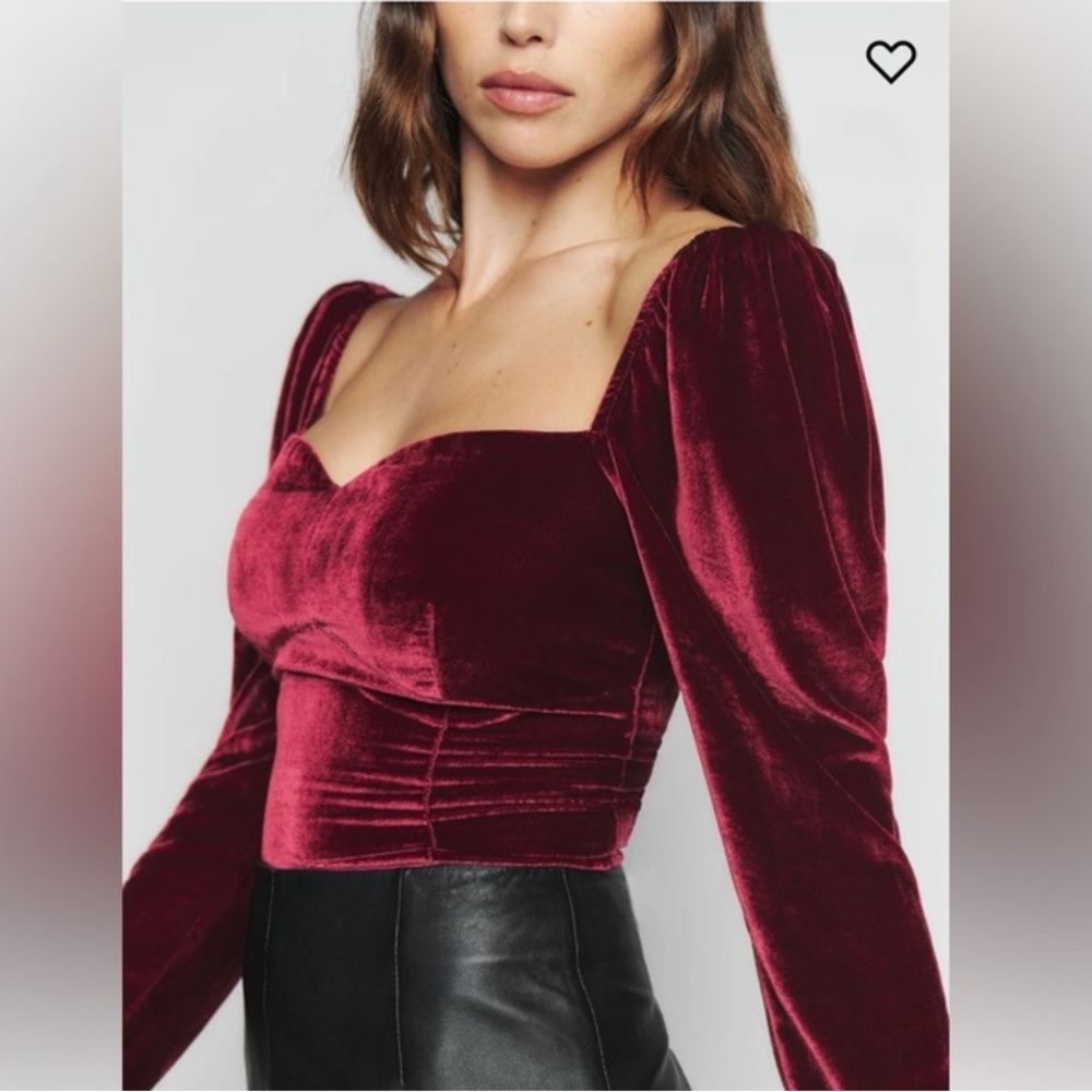 NWOT Reformation Womens Monroe Red Velvet Top Cropped Long Sleeve Size 12 - $168